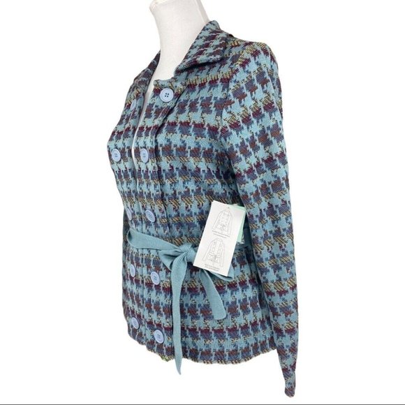 Shu-Shu Women's NWT Blue Button Tie Waist‎ Convertible Western Knit Jacket M/C42 - Picture 3 of 8